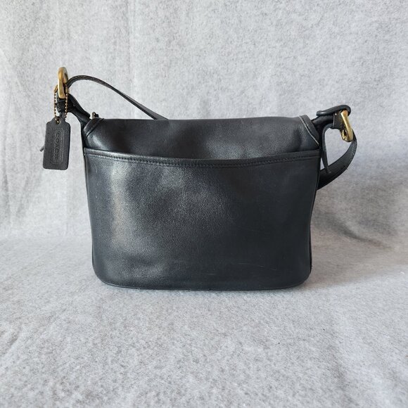 Vintage Coach 4150 Made in USA Fletcher Saddle Bucket Crossbody Bag Flap Black - Picture 4 of 11